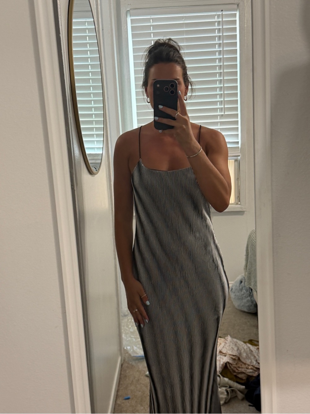 Classic Black & White Striped Slip Dress - Women